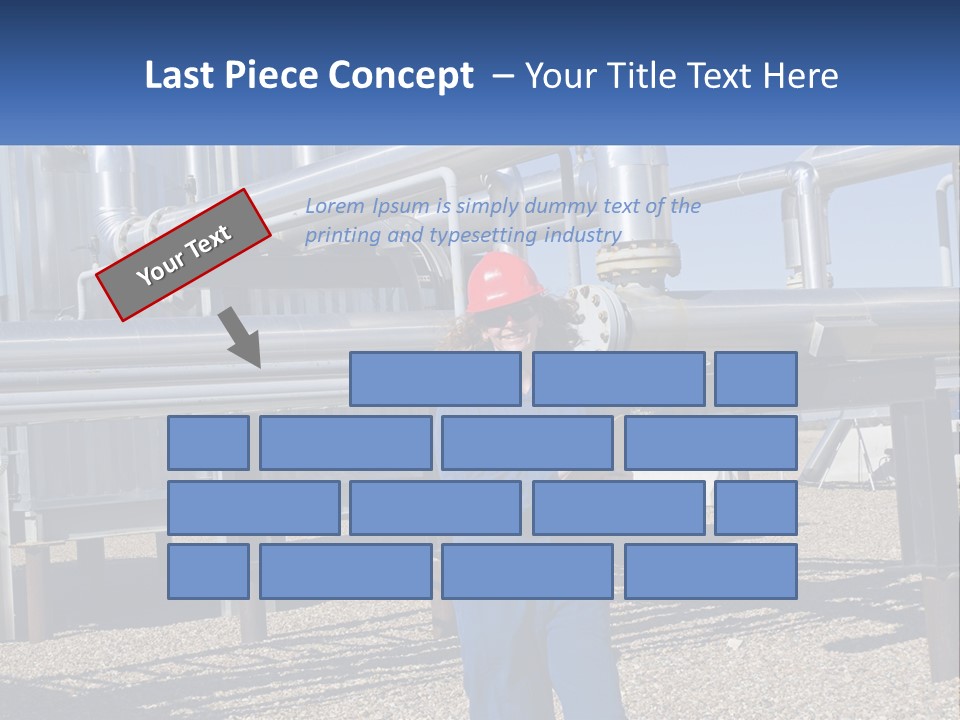 A Woman In Blue Overalls And A Red Hard Hat Standing In Front Of A PowerPoint Template