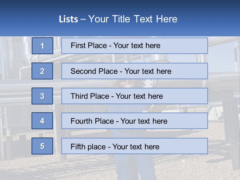 A Woman In Blue Overalls And A Red Hard Hat Standing In Front Of A PowerPoint Template
