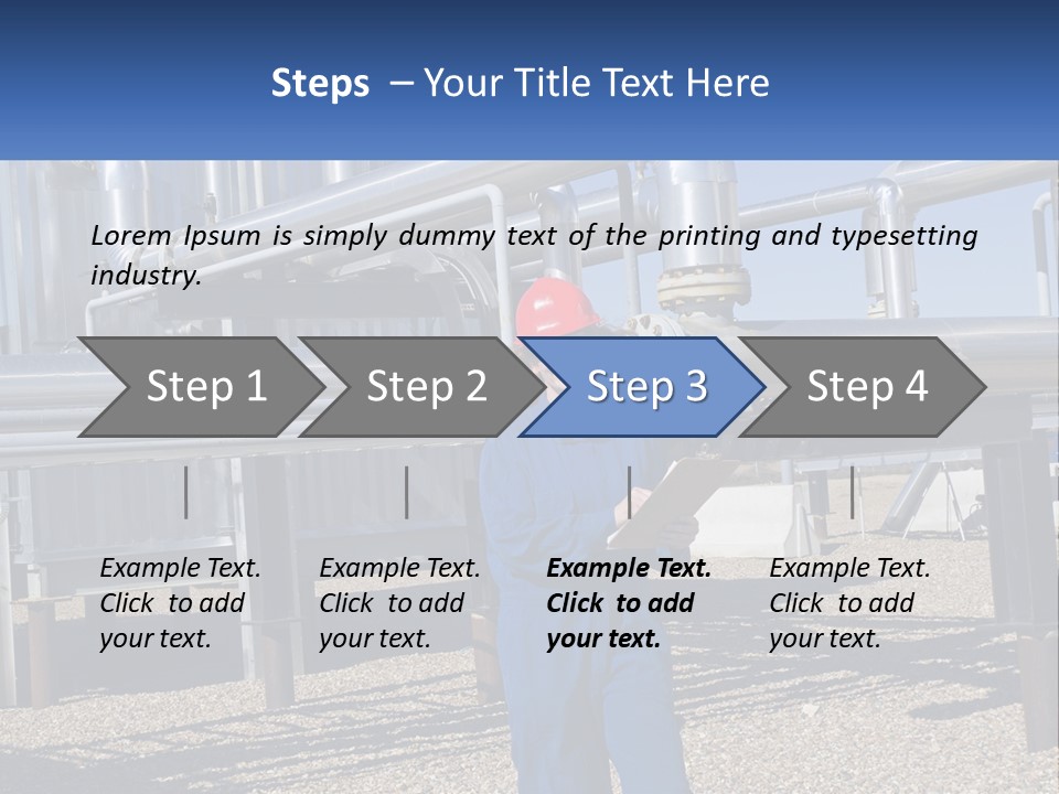 A Woman In Blue Overalls And A Red Hard Hat Standing In Front Of A PowerPoint Template