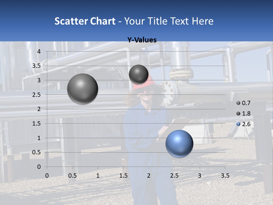 A Woman In Blue Overalls And A Red Hard Hat Standing In Front Of A PowerPoint Template