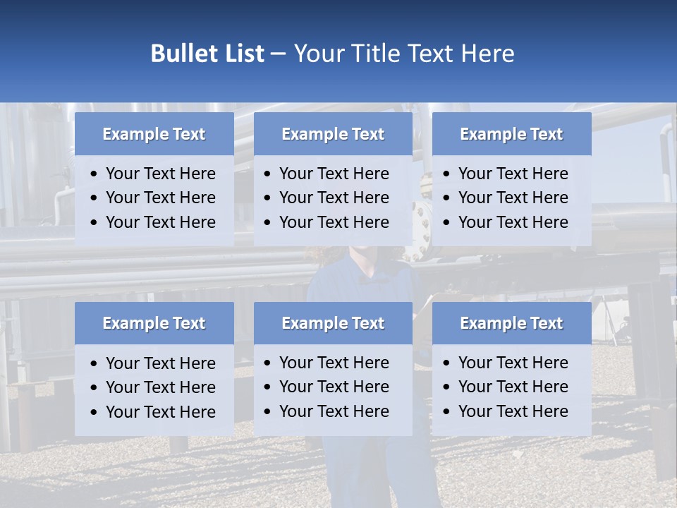 A Woman In Blue Overalls And A Red Hard Hat Standing In Front Of A PowerPoint Template