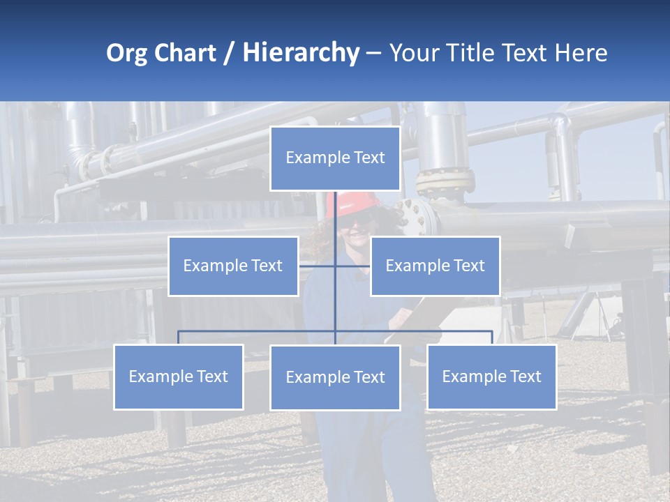 A Woman In Blue Overalls And A Red Hard Hat Standing In Front Of A PowerPoint Template