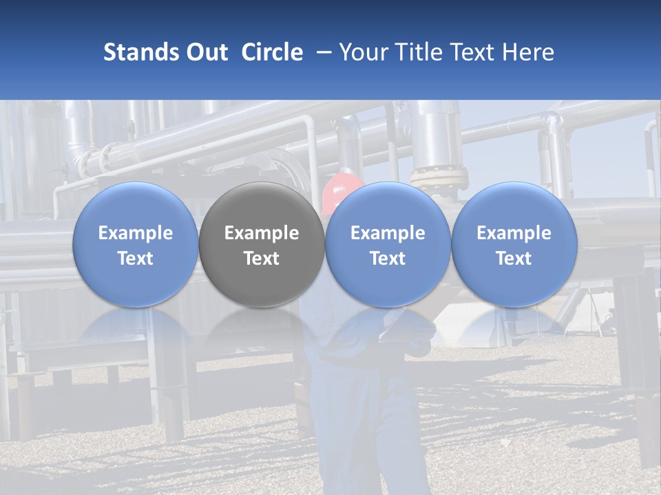 A Woman In Blue Overalls And A Red Hard Hat Standing In Front Of A PowerPoint Template