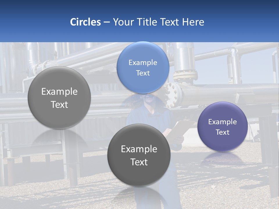 A Woman In Blue Overalls And A Red Hard Hat Standing In Front Of A PowerPoint Template