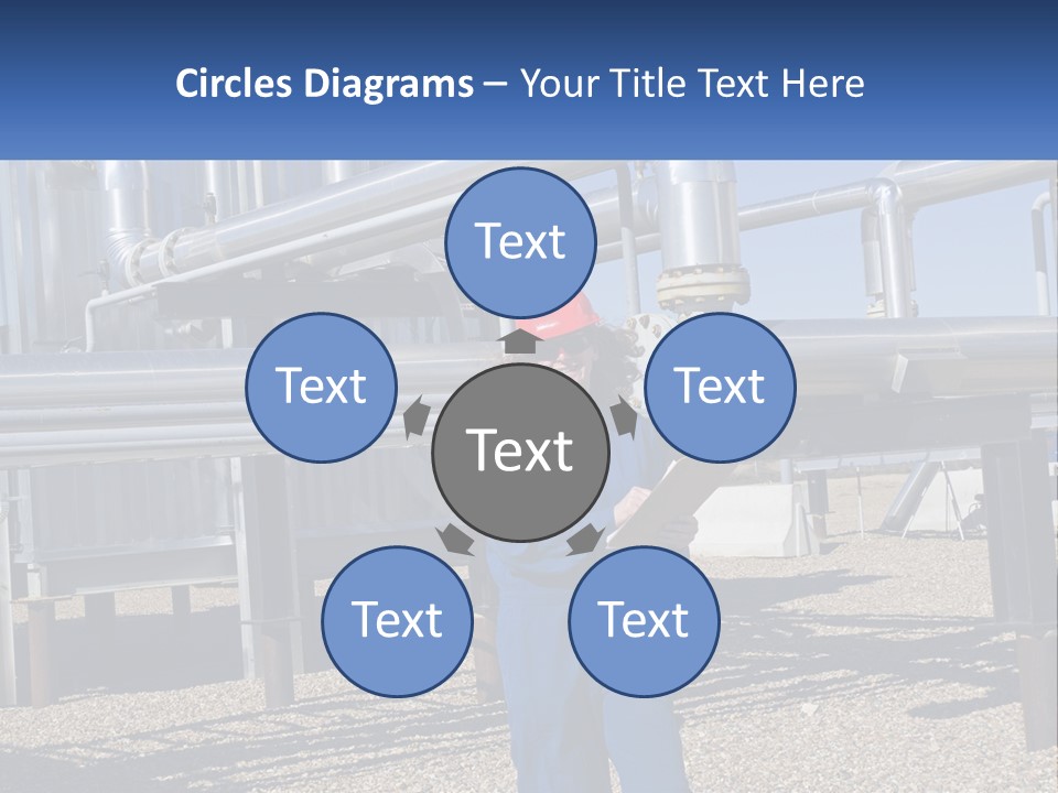 A Woman In Blue Overalls And A Red Hard Hat Standing In Front Of A PowerPoint Template