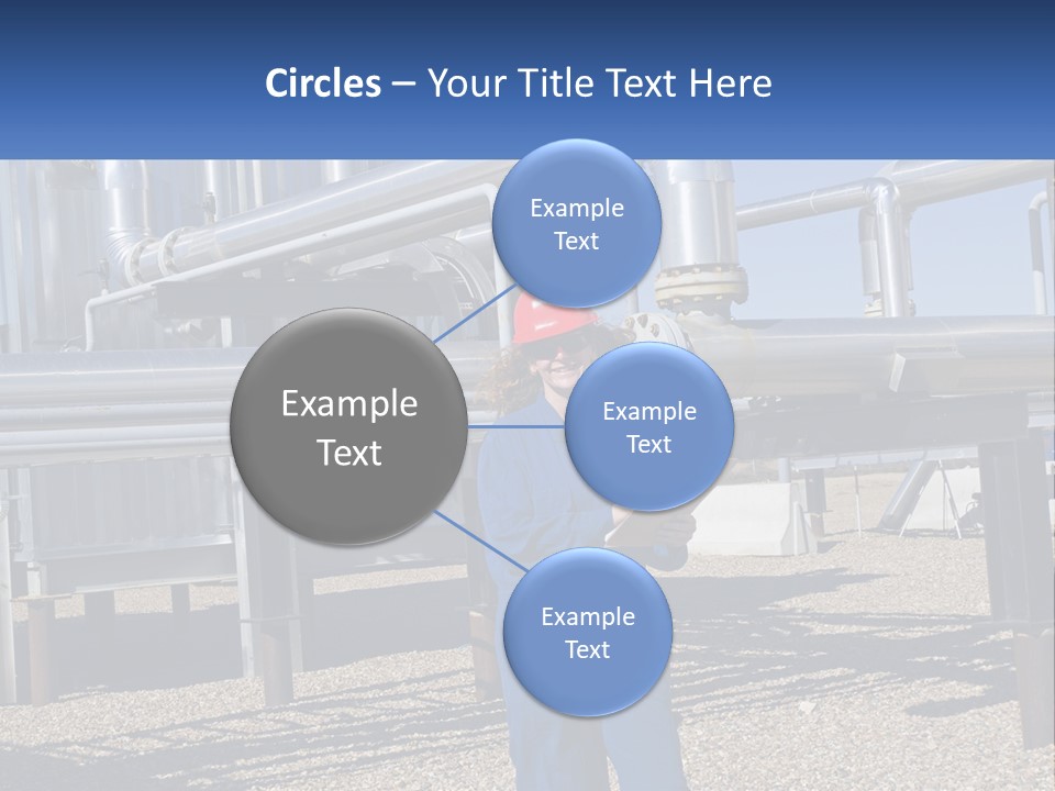 A Woman In Blue Overalls And A Red Hard Hat Standing In Front Of A PowerPoint Template