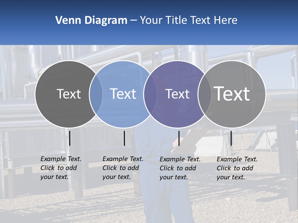 A Woman In Blue Overalls And A Red Hard Hat Standing In Front Of A PowerPoint Template