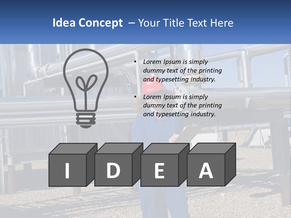 A Woman In Blue Overalls And A Red Hard Hat Standing In Front Of A PowerPoint Template