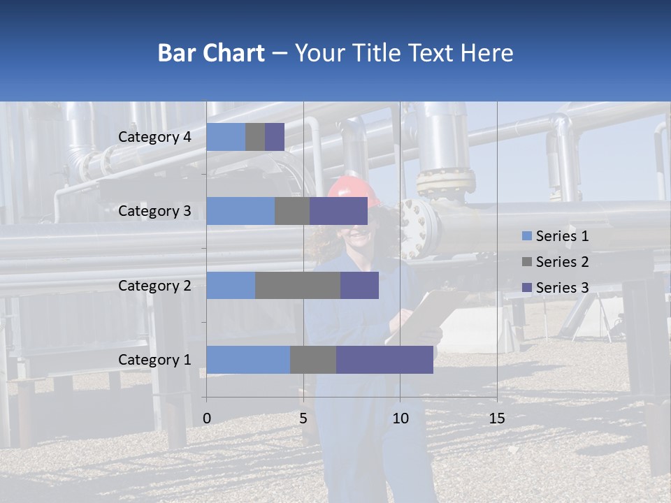 A Woman In Blue Overalls And A Red Hard Hat Standing In Front Of A PowerPoint Template