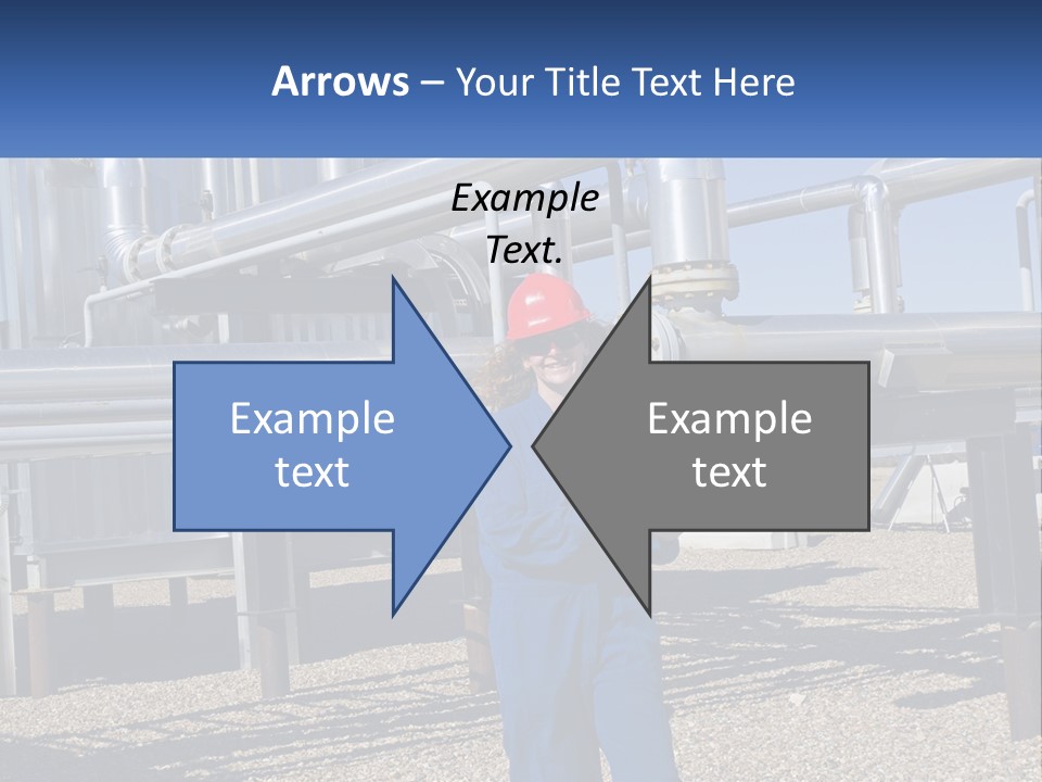 A Woman In Blue Overalls And A Red Hard Hat Standing In Front Of A PowerPoint Template