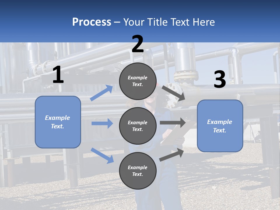 A Woman In Blue Overalls And A Red Hard Hat Standing In Front Of A PowerPoint Template