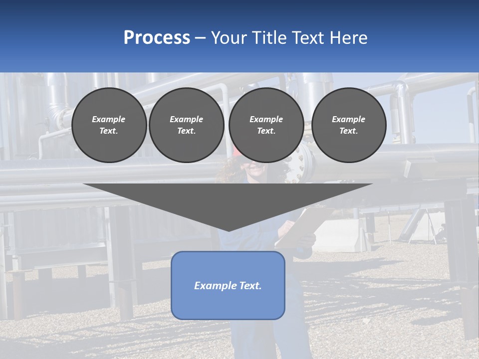 A Woman In Blue Overalls And A Red Hard Hat Standing In Front Of A PowerPoint Template