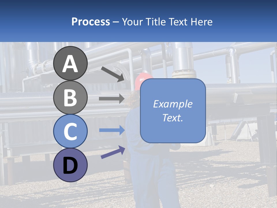 A Woman In Blue Overalls And A Red Hard Hat Standing In Front Of A PowerPoint Template