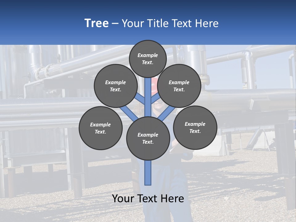 A Woman In Blue Overalls And A Red Hard Hat Standing In Front Of A PowerPoint Template