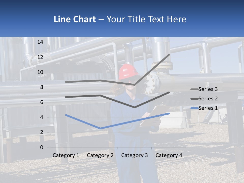 A Woman In Blue Overalls And A Red Hard Hat Standing In Front Of A PowerPoint Template