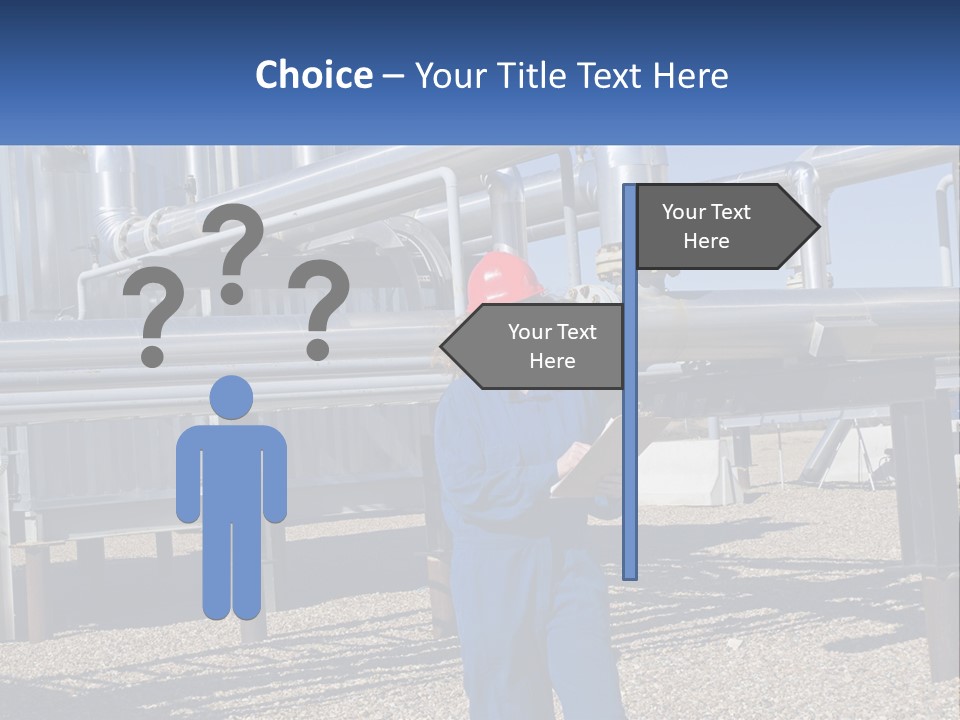 A Woman In Blue Overalls And A Red Hard Hat Standing In Front Of A PowerPoint Template