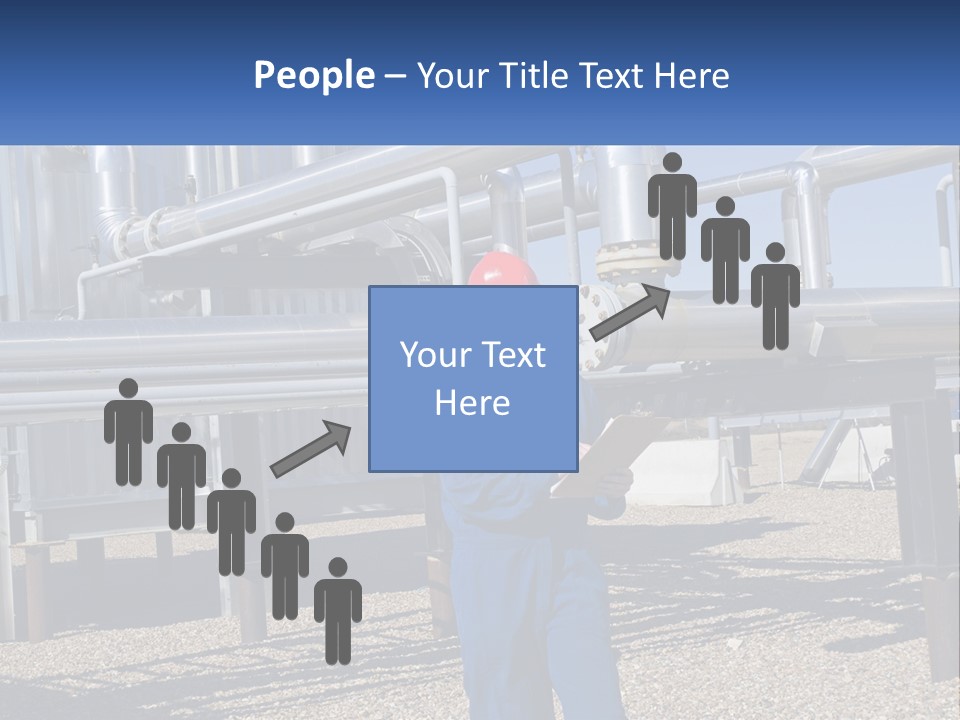 A Woman In Blue Overalls And A Red Hard Hat Standing In Front Of A PowerPoint Template