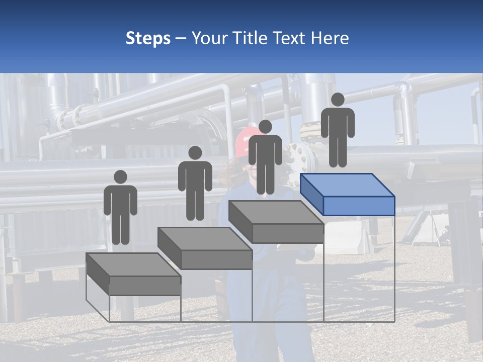 A Woman In Blue Overalls And A Red Hard Hat Standing In Front Of A PowerPoint Template