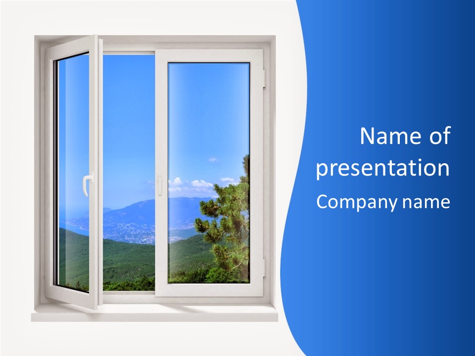 An Open Window With A View Of A Mountain PowerPoint Template
