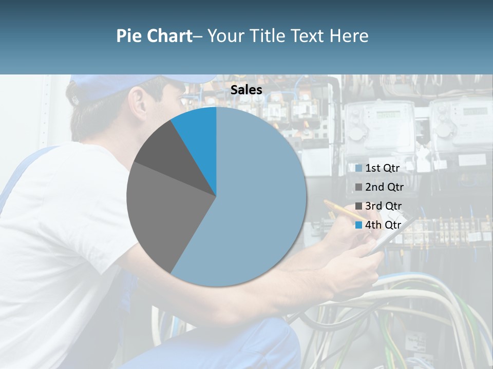A Man In Overalls And A Blue Cap Is Working On An Electrical Panel PowerPoint Template