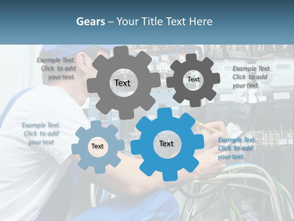 A Man In Overalls And A Blue Cap Is Working On An Electrical Panel PowerPoint Template