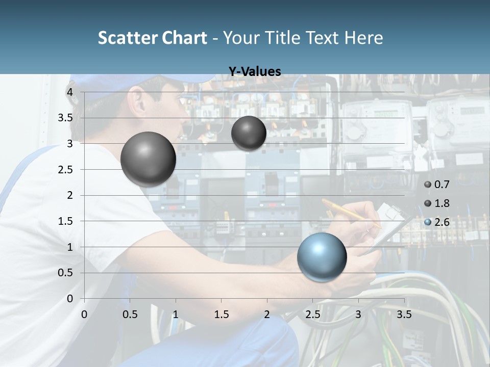 A Man In Overalls And A Blue Cap Is Working On An Electrical Panel PowerPoint Template