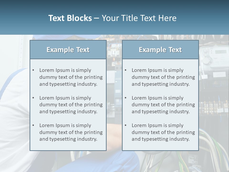 A Man In Overalls And A Blue Cap Is Working On An Electrical Panel PowerPoint Template