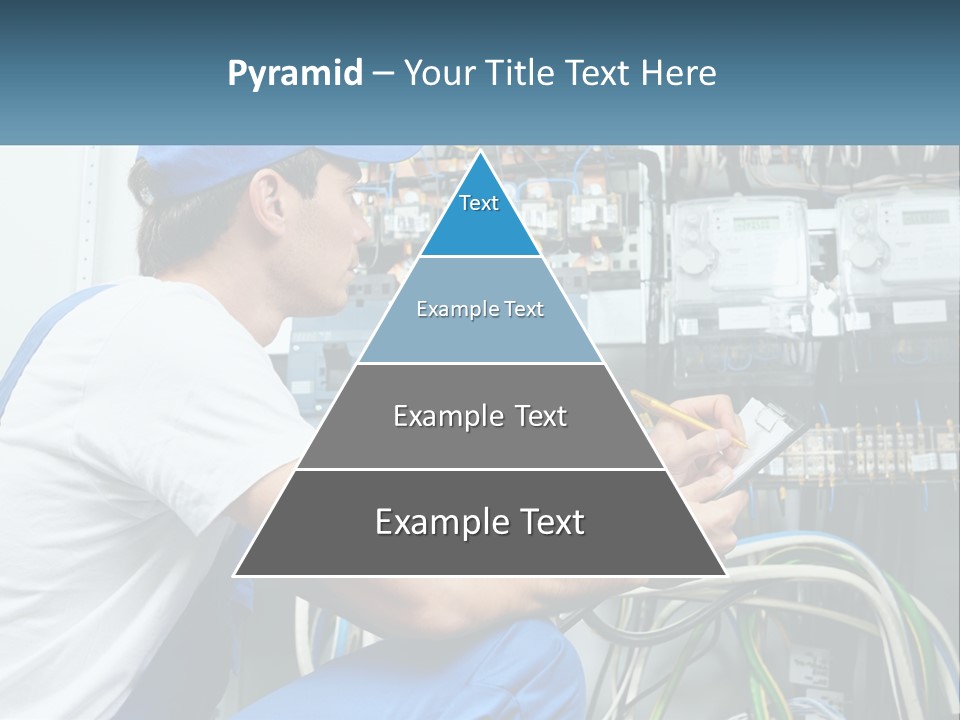 A Man In Overalls And A Blue Cap Is Working On An Electrical Panel PowerPoint Template