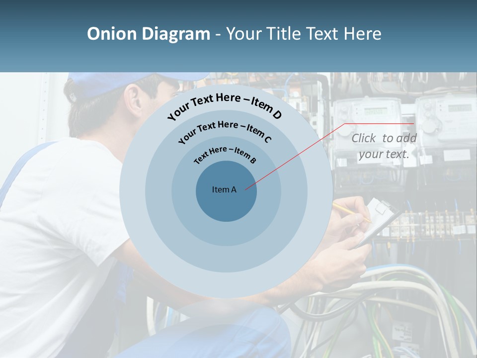 A Man In Overalls And A Blue Cap Is Working On An Electrical Panel PowerPoint Template