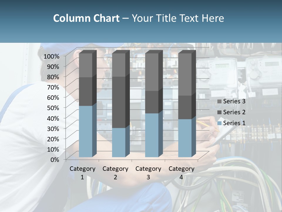 A Man In Overalls And A Blue Cap Is Working On An Electrical Panel PowerPoint Template