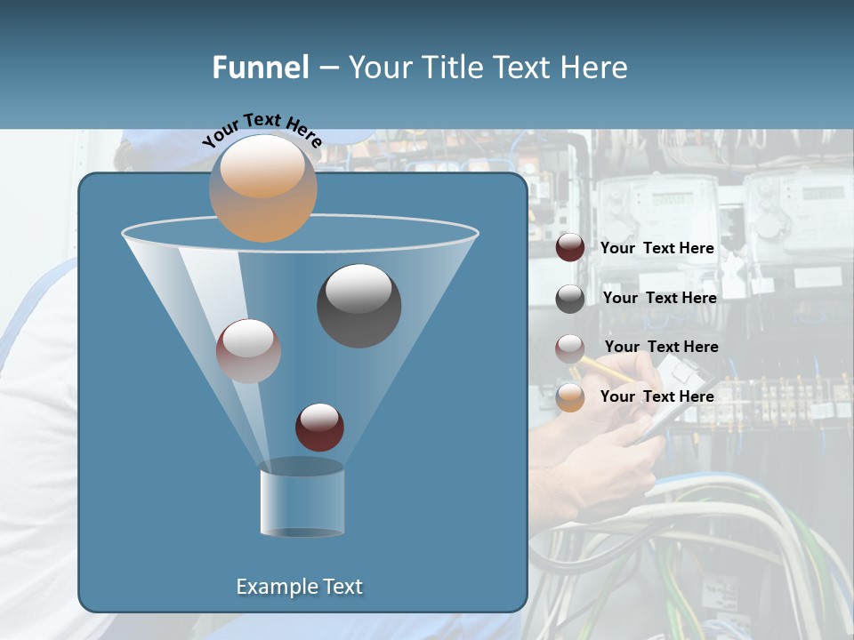 A Man In Overalls And A Blue Cap Is Working On An Electrical Panel PowerPoint Template