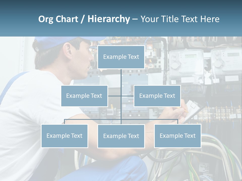 A Man In Overalls And A Blue Cap Is Working On An Electrical Panel PowerPoint Template