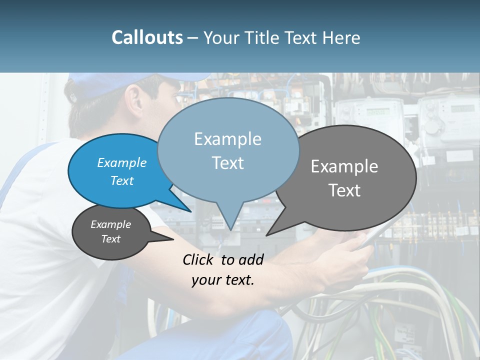 A Man In Overalls And A Blue Cap Is Working On An Electrical Panel PowerPoint Template