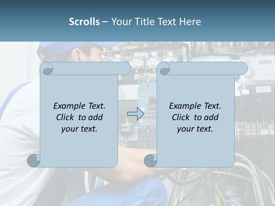 A Man In Overalls And A Blue Cap Is Working On An Electrical Panel PowerPoint Template