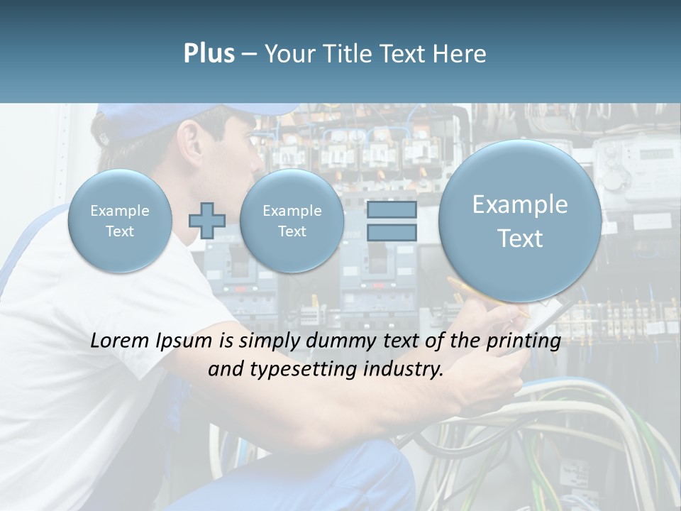 A Man In Overalls And A Blue Cap Is Working On An Electrical Panel PowerPoint Template