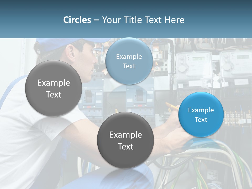 A Man In Overalls And A Blue Cap Is Working On An Electrical Panel PowerPoint Template