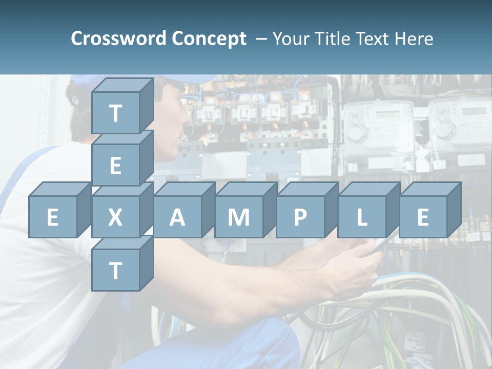 A Man In Overalls And A Blue Cap Is Working On An Electrical Panel PowerPoint Template