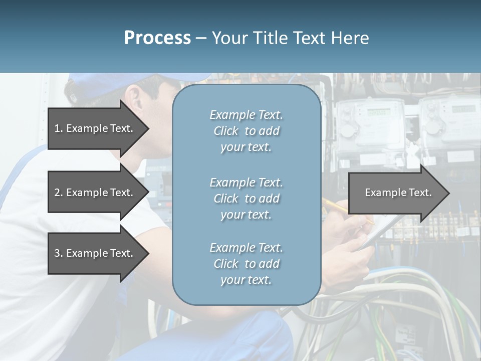 A Man In Overalls And A Blue Cap Is Working On An Electrical Panel PowerPoint Template