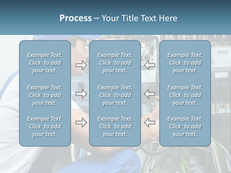 A Man In Overalls And A Blue Cap Is Working On An Electrical Panel PowerPoint Template