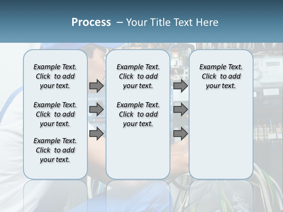 A Man In Overalls And A Blue Cap Is Working On An Electrical Panel PowerPoint Template