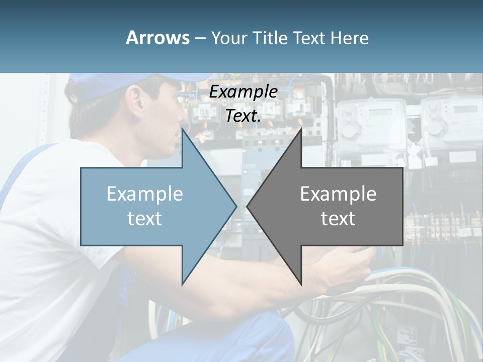 A Man In Overalls And A Blue Cap Is Working On An Electrical Panel PowerPoint Template