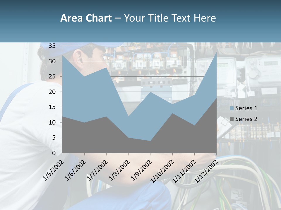 A Man In Overalls And A Blue Cap Is Working On An Electrical Panel PowerPoint Template