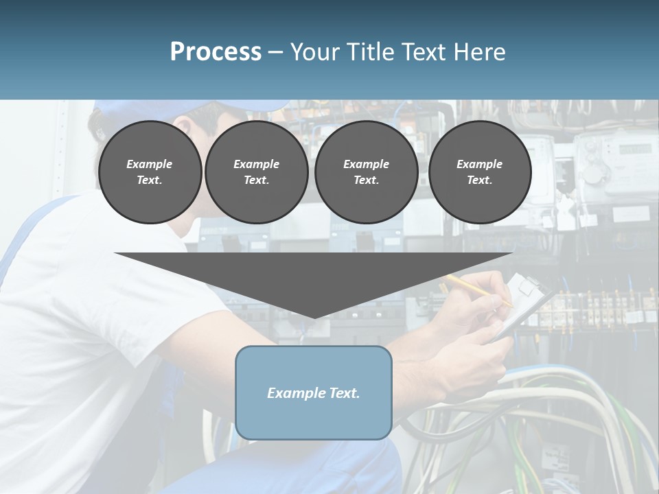 A Man In Overalls And A Blue Cap Is Working On An Electrical Panel PowerPoint Template