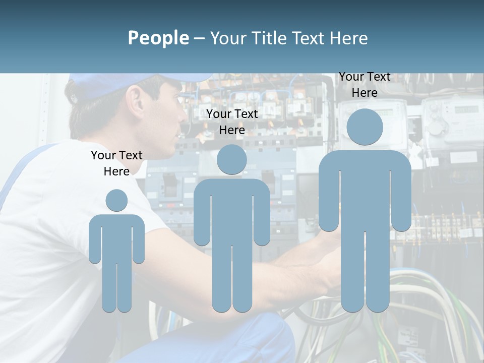 A Man In Overalls And A Blue Cap Is Working On An Electrical Panel PowerPoint Template