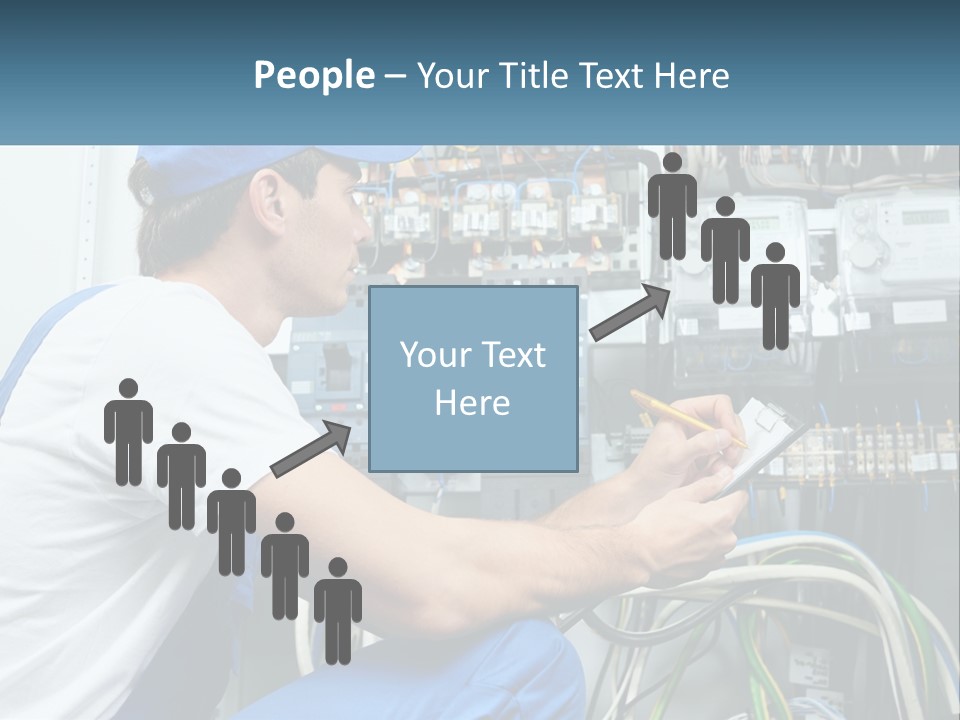 A Man In Overalls And A Blue Cap Is Working On An Electrical Panel PowerPoint Template