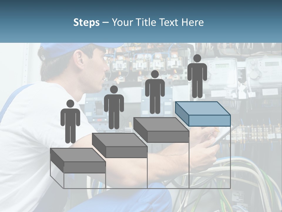 A Man In Overalls And A Blue Cap Is Working On An Electrical Panel PowerPoint Template