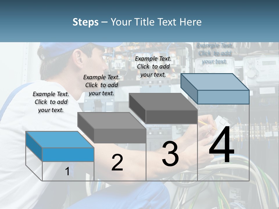 A Man In Overalls And A Blue Cap Is Working On An Electrical Panel PowerPoint Template