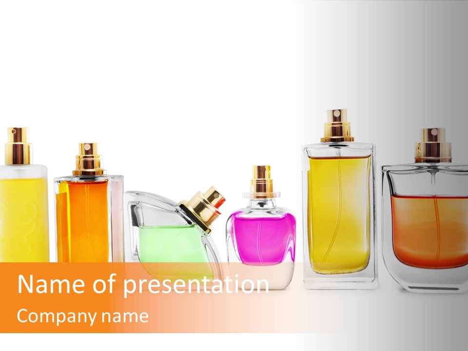 A Group Of Perfume Bottles With A White Background PowerPoint Template