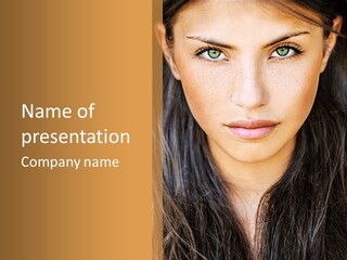 A Beautiful Woman With Long Hair And Green Eyes PowerPoint Template