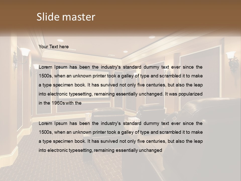 A Home Theater With Two Recliners And A Projector Screen PowerPoint Template